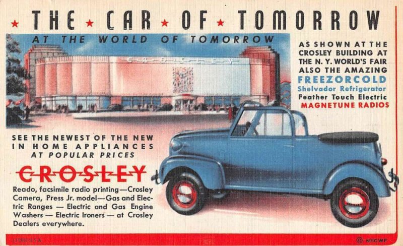 New York World's Fair World of Tomorrow Crosley Car Vintage Postcard AA23416 