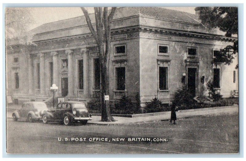 c1940 US Post Office Classic Cars Exterior New Britain Connecticut CT Postcard