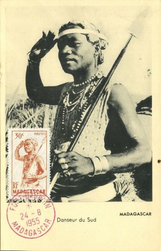 madagascar, Native Dancer from the South, Spear (1955) Stamp