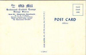 Old Mill Restaurant Cocktail Lounge Village Stores Westminster MA Postcard UNP 