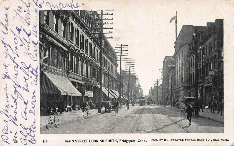 Main Street Looking South, Bridgeport, Connecticut, 1903 Postcard, Used