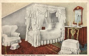 Vintage Postcard 1920's Martha Washington's Bed Room Mount Vernon Va. Virginia