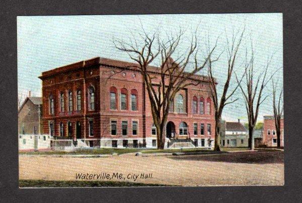 ME Vintage View of City Hall  Waterville Maine Postcard Carte Postale