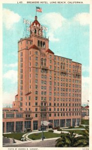 Vintage Postcard 1930's Breakers Hotel Building Landmark Long Beach California