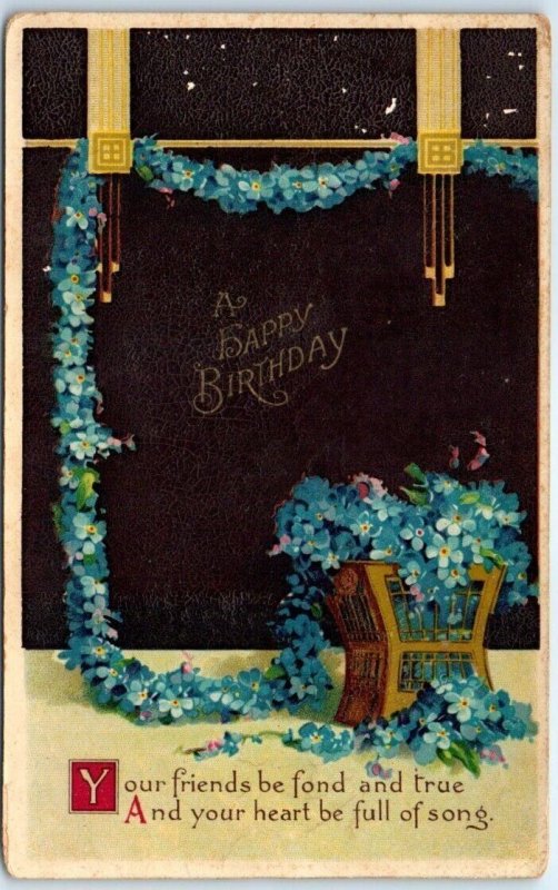 A Happy Birthday with Message and Flowers Art Print - Birthday Greeting Card
