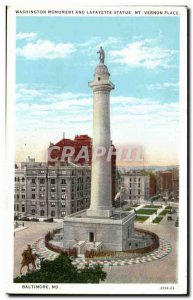 Usa Old Postcard Baltimore Washington monument and statue at Lafayette Vernon...