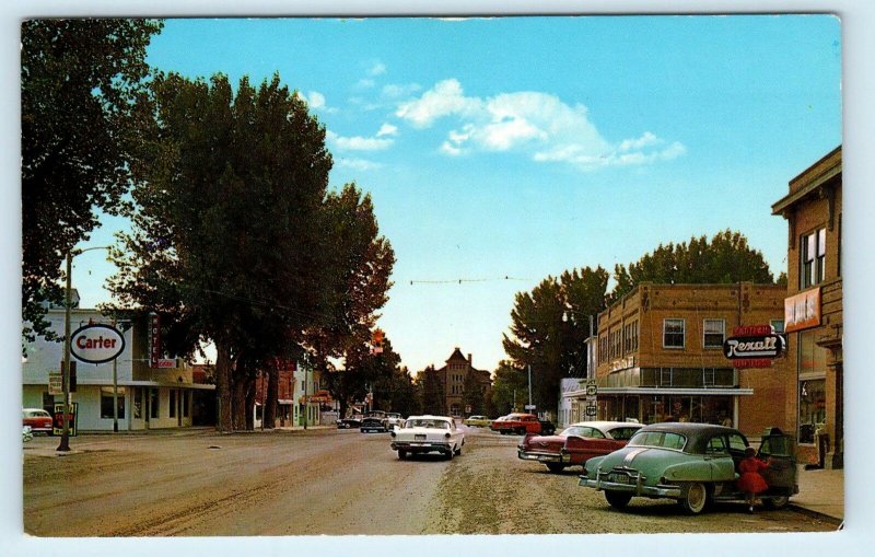 CHOTEAU, MT Montana ~ Street Scene REXALL c1950s Cars Teton County Postcard