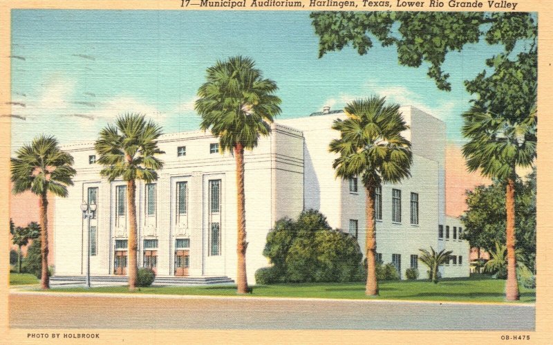 1942 Municipal Auditorium Harlingen Texas Lower Rio Garden TX Vintage Postcard