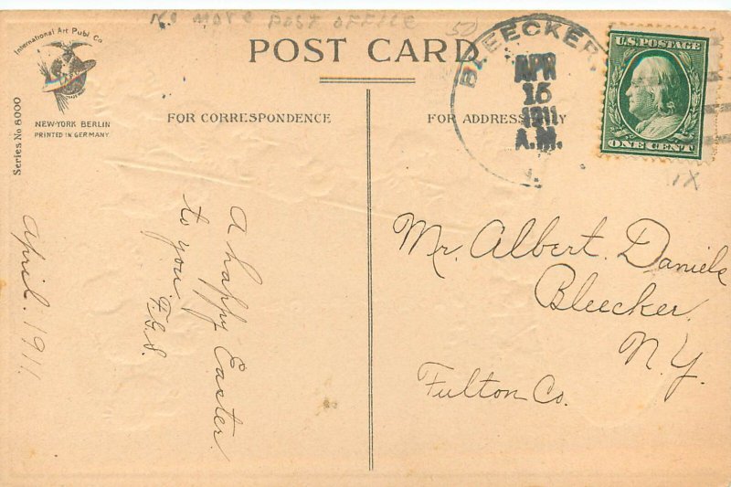 Embossed Easter Postcard Chicks Climb Zeppelin Ladder DPO 3 Bleecker NY Fulton