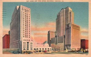 Vintage Postcard 1938 News And Civic Opera Buildings Chicago Illinois Gerson Bro