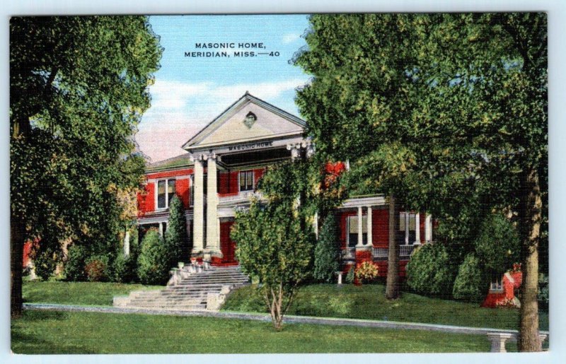 MERIDIAN Mississippi MS ~Fraternal MASONIC HOME Lauderdale County 1940s Postcard