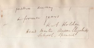 Ipswich Victorian Headmaster School Suffolk Old Autograph