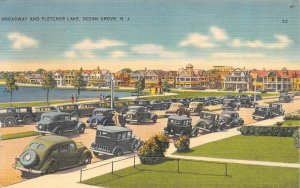 Ocean Grove, NJ New Jersey  BROADWAY & FLETCHER LAKE Cars & Homes LINEN Postcard