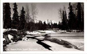 RPPC Ship Creek Winter Scene AK Photo Postcard