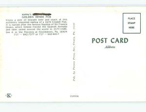 Pre1980 OLD DOUBLE DECKER BUS AT GOLDEN HINDE PUB RESTAURANT Gouldsboro PA r9979