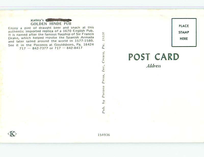 Pre1980 OLD DOUBLE DECKER BUS AT GOLDEN HINDE PUB RESTAURANT Gouldsboro PA r9979