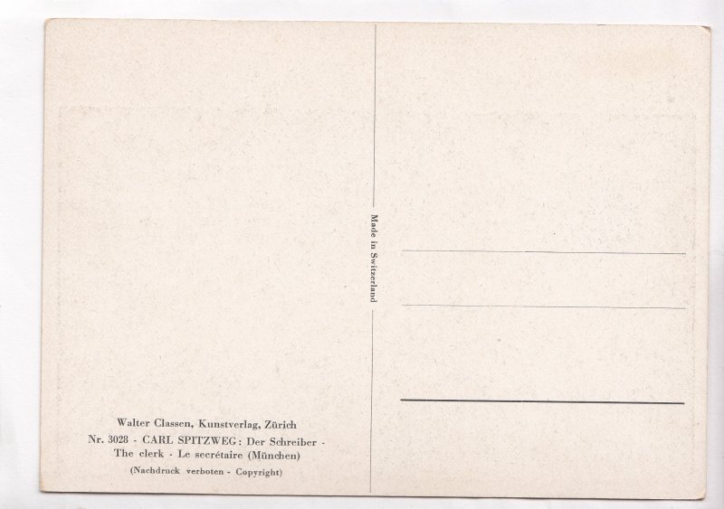 Karl Spitzweg, Der Schreiber, The clerk, unused Postcard