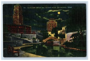 Vintage Moonlight On The San Antonio Texas Original Vintage Postcard P26E