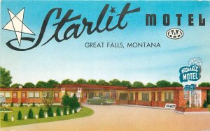 Postcard Montana Great Falls Starlit Motel roadside occupation Lynx 23-9566