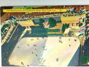 Vintage Postcard 1930's The Skating Rink at Rockefeller Plaza New York City NY