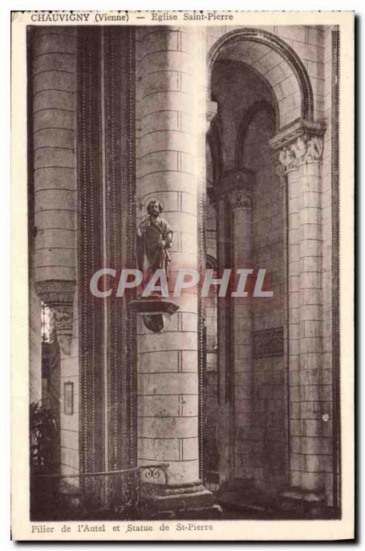 Postcard Chauvigny Old St. Peter's Church of the Pillar & # 39autel and statu...