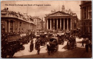 The Royal Exchange And Bank Of England London Shops Horse Carriage Postcard