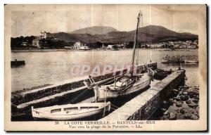 Old Postcard La Cote Vermeille Banyuls sur Mer View to the beach from the boa...