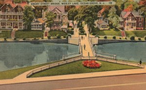 Vintage Postcard Emory Street Bridge Wesley Lake Ocean Grove New Jersey SSC Pub.