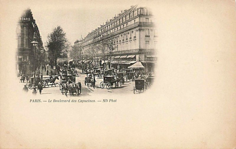 Paris France Le Boulevard des Capucines Horse & Wagons Postcard