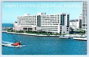 NORFOLK, VA Virginia ~ Roadside OMNI INTERNATIONAL HOTEL Tugboat c1970s Postcard