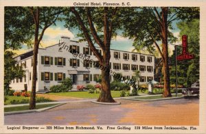 Colonial Hotel Florence South Carolina Postcard PC238