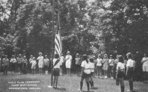 DAILY FLAG CEREMONY CAMP WAPI-KAMIGI HAGERSTOWN INDIANA DEXTER PRESS POSTCARD