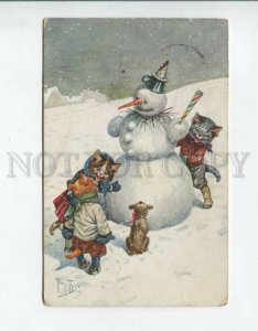 3161129 Dressed SNOWMAN KITTENS Puppy by THIELE Vintage TSN PC