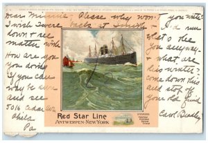 1906 Red Star Line New York Antwerp Steamers Boat Philadelphia PA Postcard