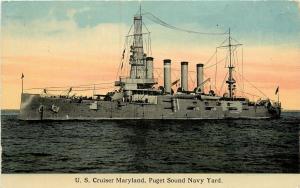 Vintage Ship Postcard U.S. Cruiser Maryland, Puget Sound Navy Yard, unposted
