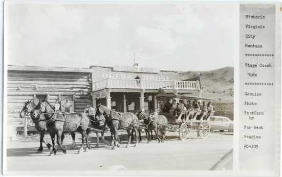 RPPC Stage Coach Ride and Opera House in Virginia City, Montana MT, Devolite Pee