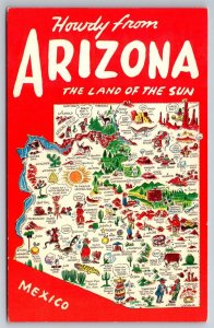 Howdy From Arizona The Land Of The Sun Map Postcard L13