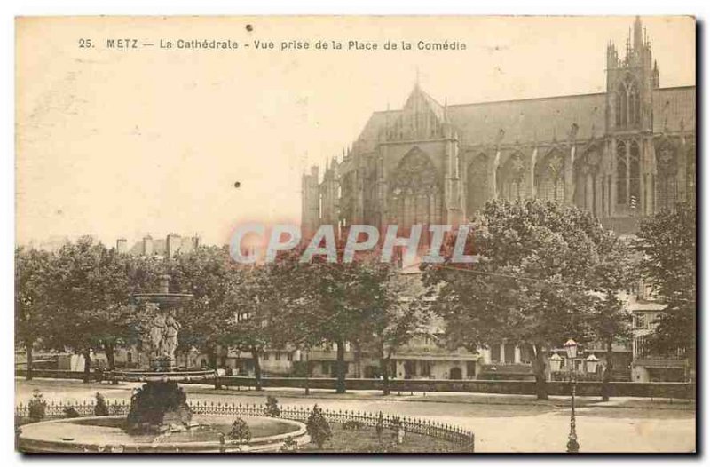 Old Postcard Metz Cathedral PRSE to Place de la Comedie