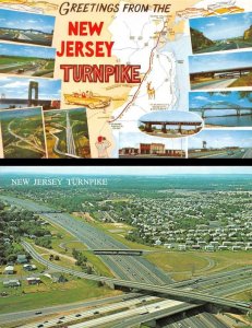 2~Postcards NJ   NEW JERSEY TURNPIKE  Greetings/Multi View & BIRD'S EYE VIEW