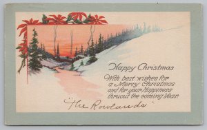 Holiday~Happy Christmas~Lane 2 Snow-Covered Wood-Smoky Village~Vintage Postcard