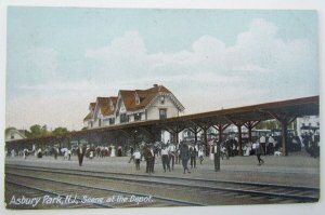 ASBURY PARK NJ RAILROAD DEPOT train railway station ANTIQUE POSTCARD