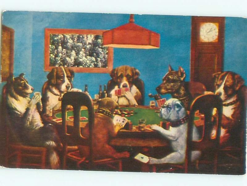 Pre-1980 Comic CLASSIC DOGS PLAYING POKER - SCENE ON A POSTCARD AC0210