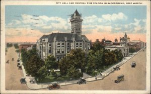 Fort Worth Texas TX City Hall Central Fire Station Vintage Postcard