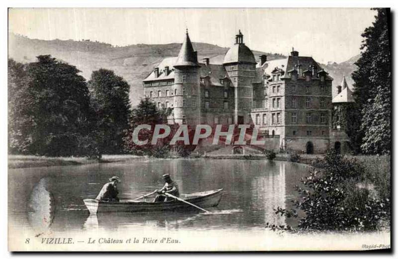 Old Postcard Vizille Le Chateau and Piece of Water Fishing Boat
