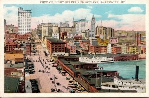 Vtg 1920s View of Light Street and Skyline Baltimore Maryland MD Postcard