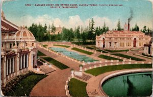 VINTAGE POSTCARD CASCADE COURT AND GEYSER BASIN ALASKA-YUKON-PACIFIC EXPO 1909