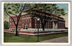 Soldiers' And Sailors Masonic Memorial Hospital, Utica NY, Antique 1923 Postcard