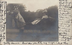 Real Life Servant As Satan Lunatic Tows Lady Transport 1902 Old Postcard