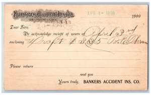 Des Moines Iowa IA Creston IA Postal Card Bankers Accident Insurance Co. 1899