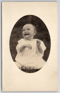 RPPC Happiest Baby Big Smile Oval Portrait Real Photo Postcard T21